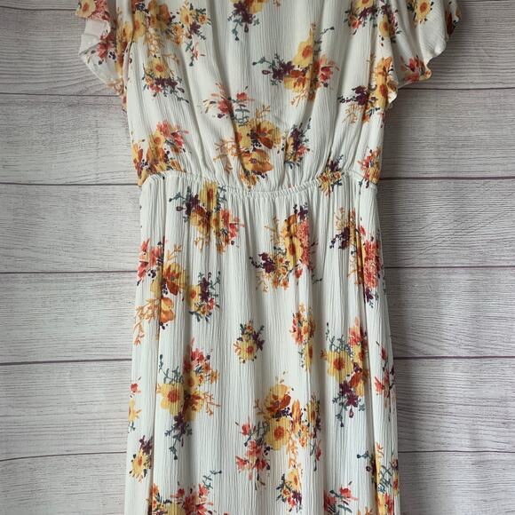 Altar'd State Cream Floral Maxi Dress Faux Wrap Tulip Skirt Size Large - Picture 16 of 16